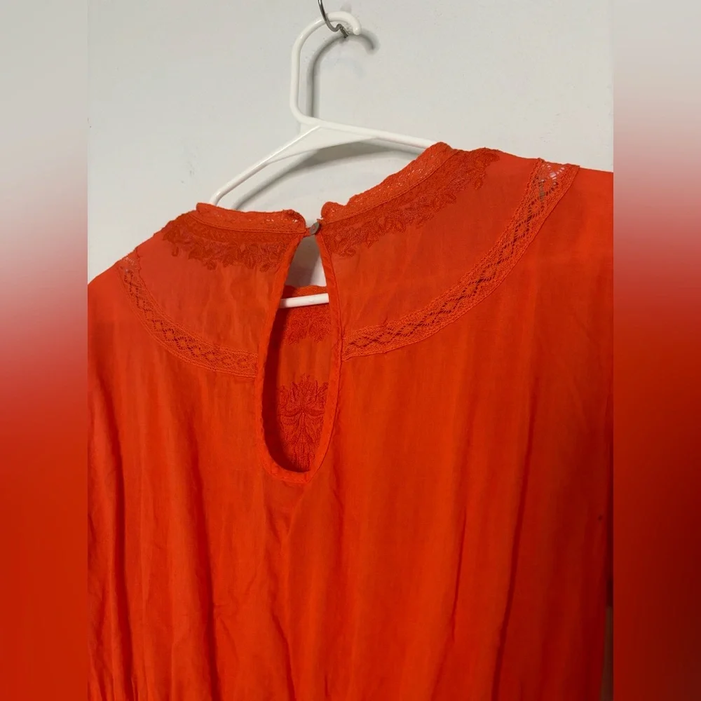 FREE PEOPLE BOHEMIAN CORAL RED EMBROIDERED MINI DRESS SZ 4